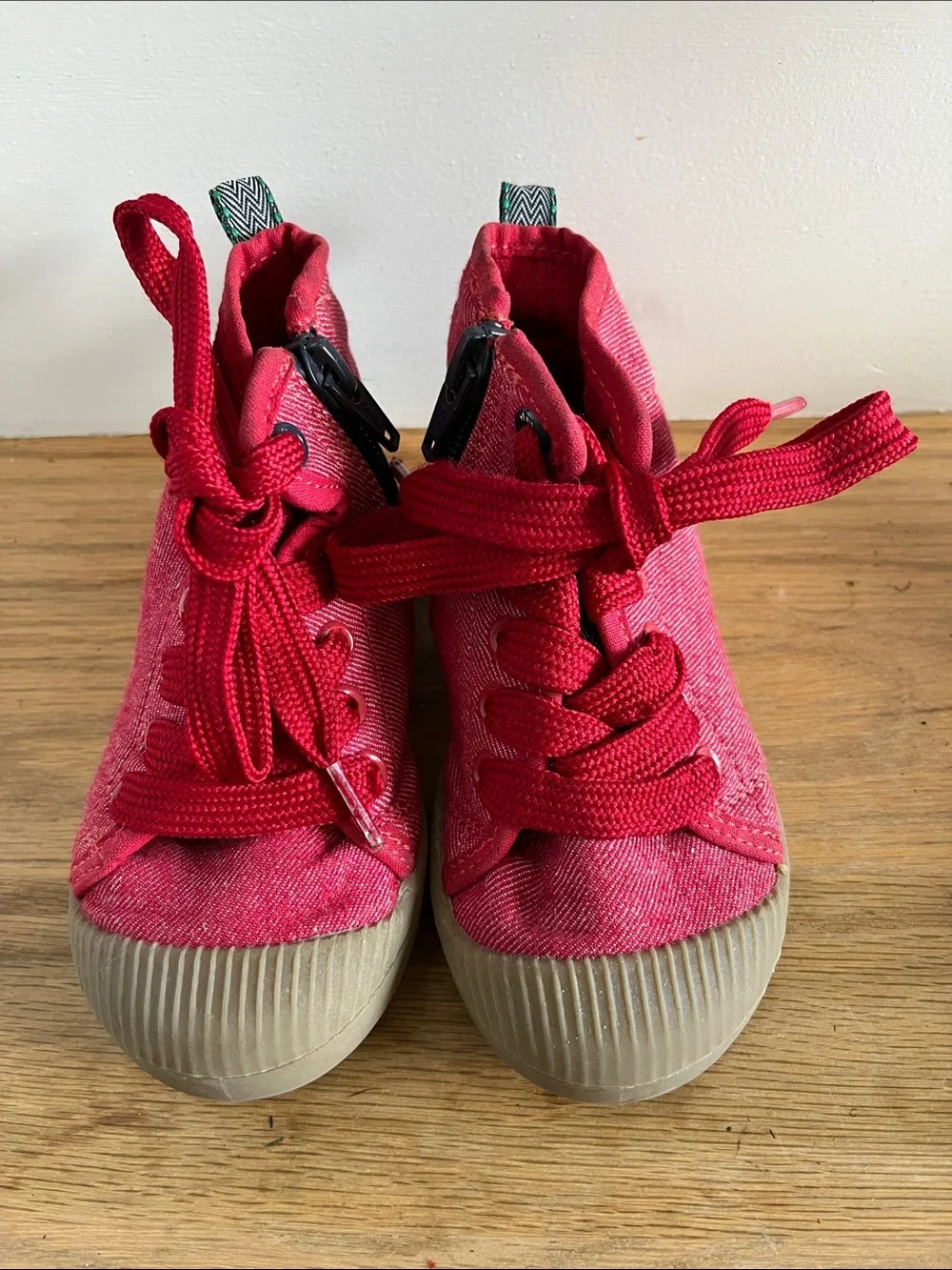 Kids Red High-Top Canvas Sneakers with Rubber Toe